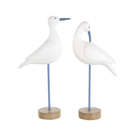 White with Blue Coral Pattern Polystone Bird Sculpture Set